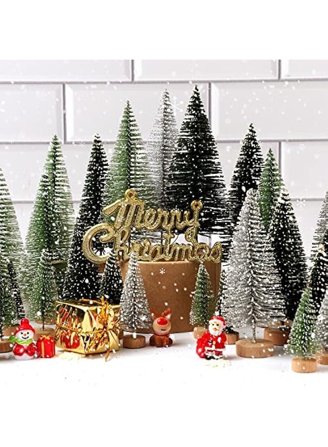 Generic 30Pcs Christmas Decorations Mini Christmas Trees, Artificial Christmas Tree Bottle Brush Trees with Wooden Base for Christmas Decor Christmas Party Home Table Craft  - Image 3