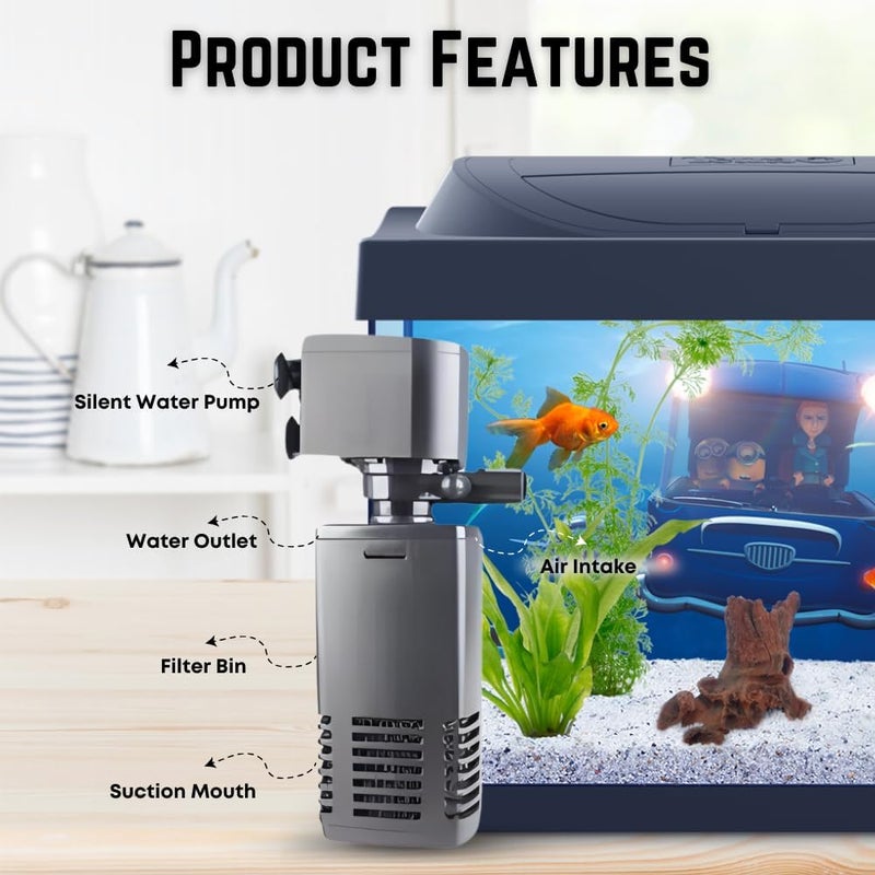 BLUTAILS Aquarium Internal Filter | Bluepet BL-6005F 4 in 1 High Power Biological, Mechanical, & Chemical Filteration System |, 15W AC 220-240V MAX Output 880L/H. - Image 2