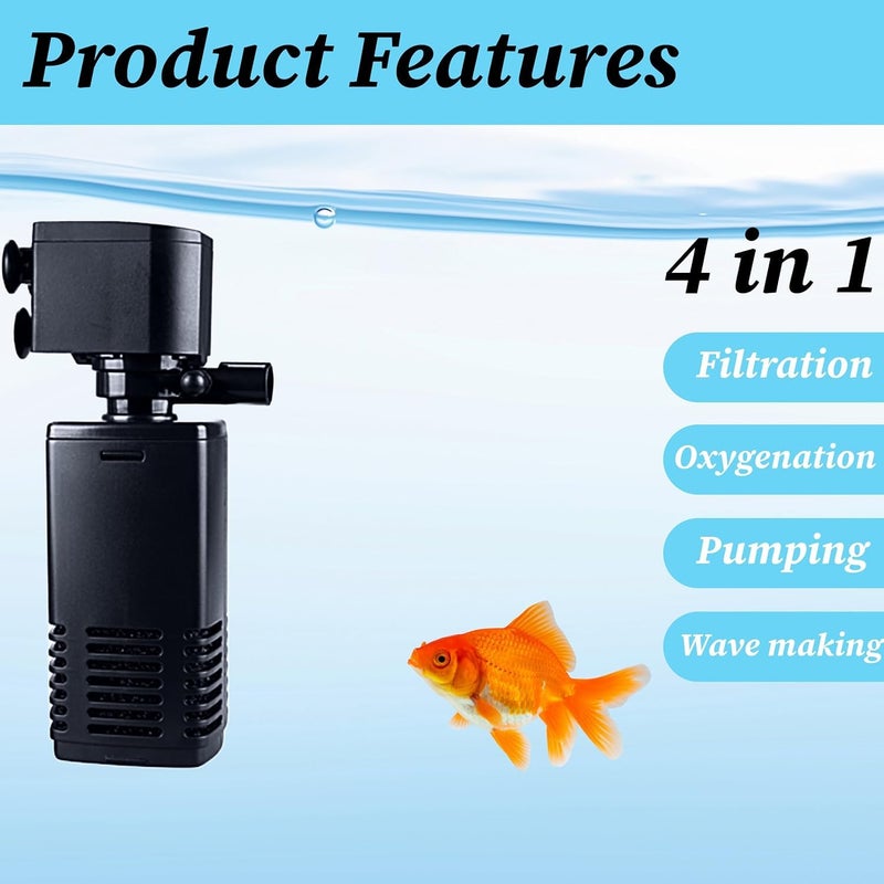 BLUTAILS Aquarium Internal Filter | Bluepet BL-6005F 4 in 1 High Power Biological, Mechanical, & Chemical Filteration System |, 15W AC 220-240V MAX Output 880L/H. - Image 3