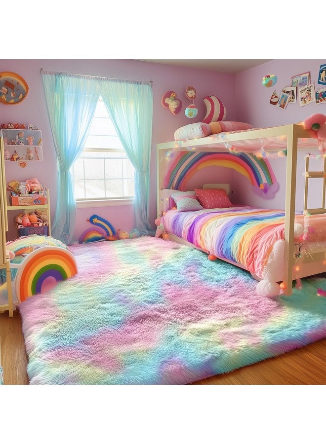 PAGISOFE 4x6 Rainbow Fluffy Soft Plush Area Rugs for Girls Bedroom, Shaggy Rugs for Kids Playroom,Kawaii Princess Fuzzy Rugs for Nursery Baby Toddler,Cute Colorful Room Decor for Teenage - Image 4