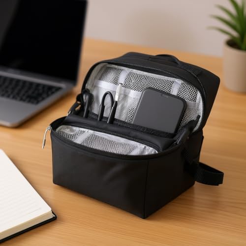 SNAPPSY Data Cable Cosmetics Bag | Travel Charger & Phone Organizer Polyester Multicompartment Pouch for Hard Drives, UDisks, and Sleek Black - Image 4