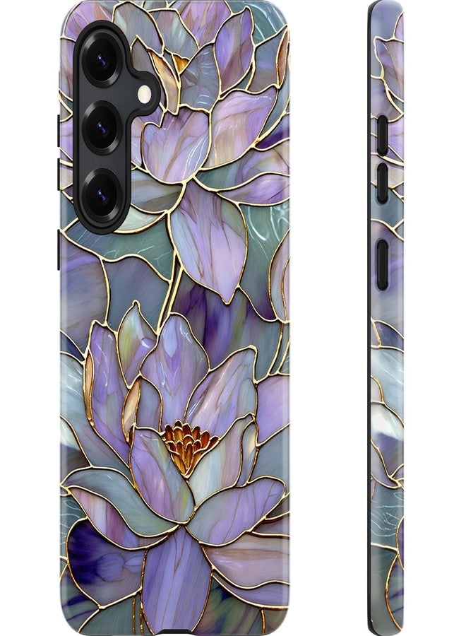 Esdot for Samsung Galaxy S25 Case - Wireless Charging Compatible - Dual-Layer Soft Silicone + Hard Shell - Wildflower Design - Protective Phone Cover for Women Girls - Abstract Lotus - Image 1