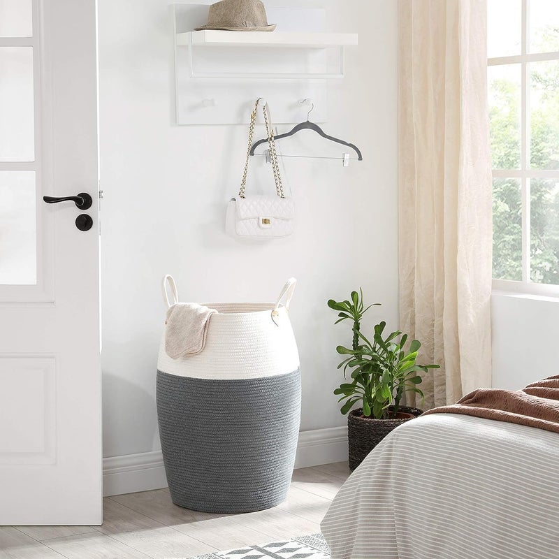 Mixen MIXEN Large Laundry Hamper Tall Wicker Hamper Laundry Basket Soft Cotton Rope Woven Hamper Farmhouse Design Graceful Curve Basket 60cm Height - Image 2