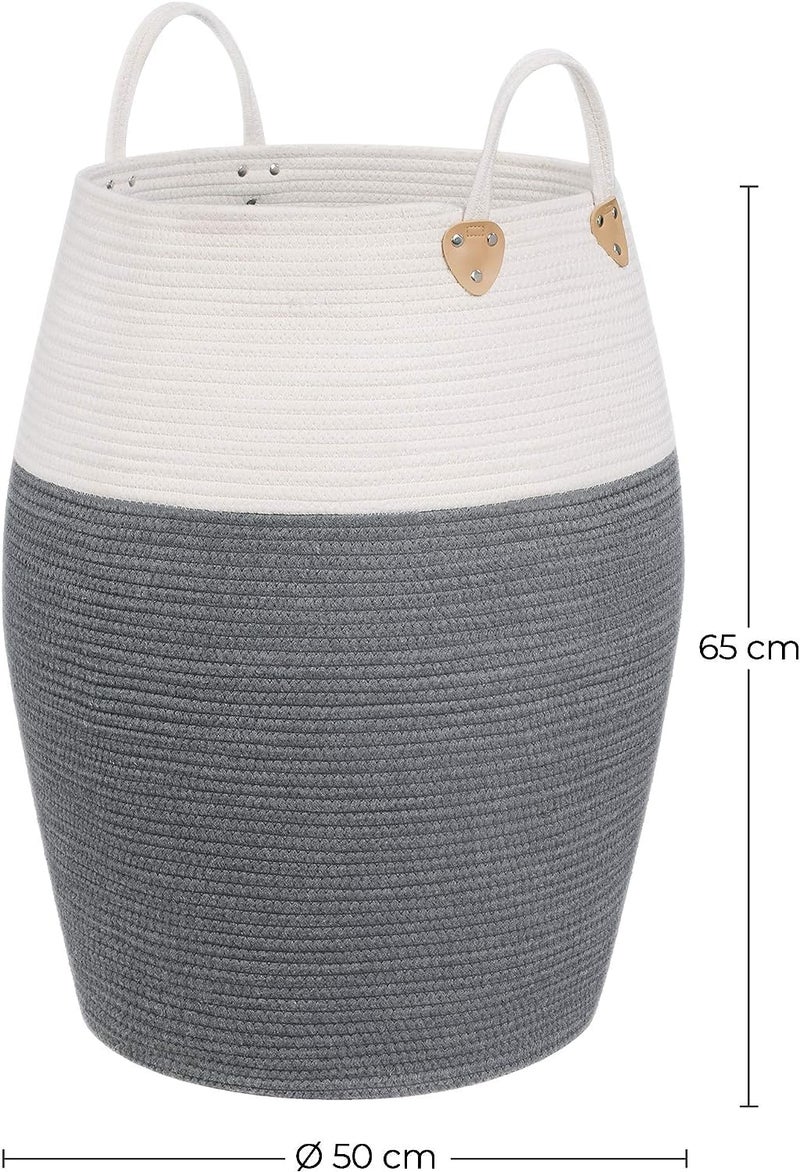 Mixen MIXEN Large Laundry Hamper Tall Wicker Hamper Laundry Basket Soft Cotton Rope Woven Hamper Farmhouse Design Graceful Curve Basket 60cm Height - Image 5