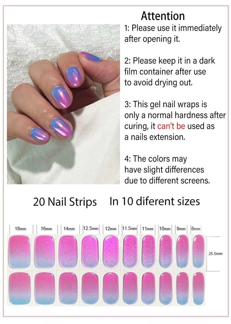 Wahrshei Semi Cured Gel Nail Strips, Glazed Pearch Ombre 20pcs Adhesive UV Sticker, Wraps for Home Manicure DIY - Image 2
