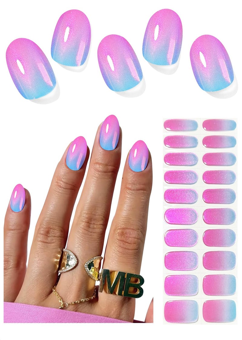 Wahrshei Semi Cured Gel Nail Strips, Glazed Pearch Ombre 20pcs Adhesive UV Sticker, Wraps for Home Manicure DIY - Image 1