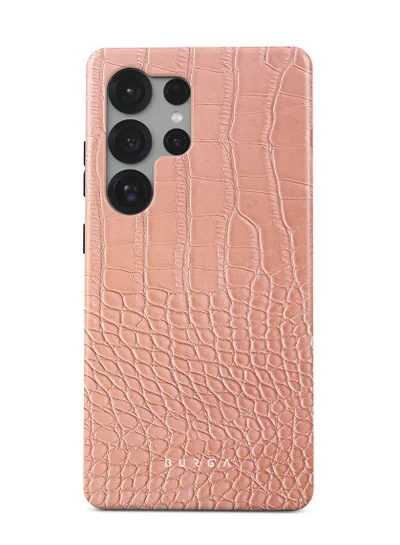 BURGA Samsung Galaxy S25 Ultra Mobile Phone Case Hybrid 2 Layer Hard Shell Silicone Protective Case, Scratch Resistant Shockproof Cover,Pink Croco
