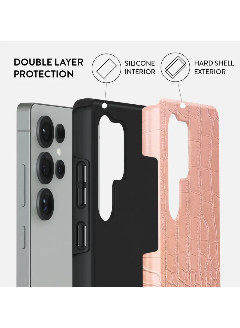BURGA Samsung Galaxy S25 Ultra Mobile Phone Case Hybrid 2 Layer Hard Shell Silicone Protective Case, Scratch Resistant Shockproof Cover,Pink Croco
