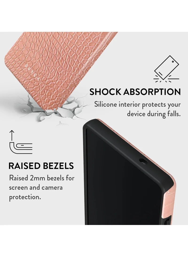 BURGA Samsung Galaxy S25 Ultra Mobile Phone Case Hybrid 2 Layer Hard Shell Silicone Protective Case, Scratch Resistant Shockproof Cover,Pink Croco