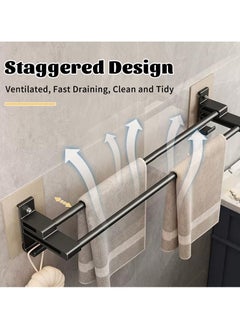 Towel Rail, 58cm Self Adhesive Towel Holder with Anti Rust Aluminium, 2 Tier Double Rod Towel Shelf Bar with 2 Hooks, No Drilling Required, Wall Mounted, for Bathroom, Kitchen, Shower, Black - pzsku/Z7D262BE55D7CDF3224DBZ/45/_/1713182039/125c7a94-2856-445d-9c45-0af120e8137f