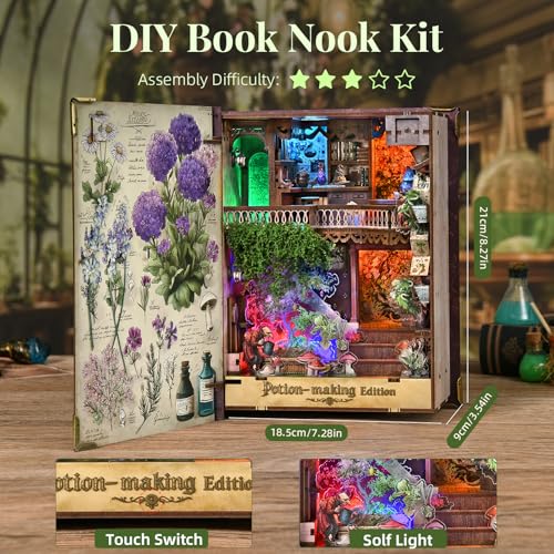 CCCDF Book Nook Kit DIY Miniature Dollhouse Booknook Kit 3D Wooden Puzzle for Teens and Adults Bookend Bookshelf Insert Decor with LED Light PotionMaking Edition - Image 5