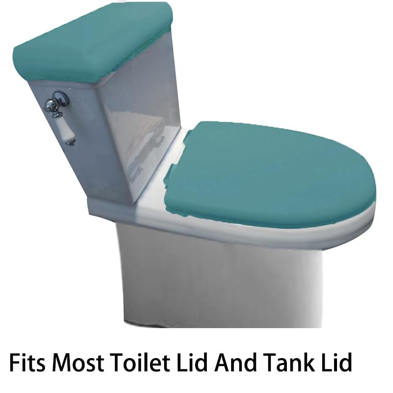 Madeals Memory Foam Bathroom Toilet Rug Set 4 Piece with Toilet Lid Cover and Tank Covers Teal Blue - Image 4