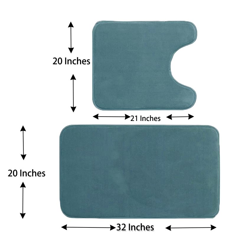 Madeals Memory Foam Bathroom Toilet Rug Set 4 Piece with Toilet Lid Cover and Tank Covers Teal Blue - Image 3