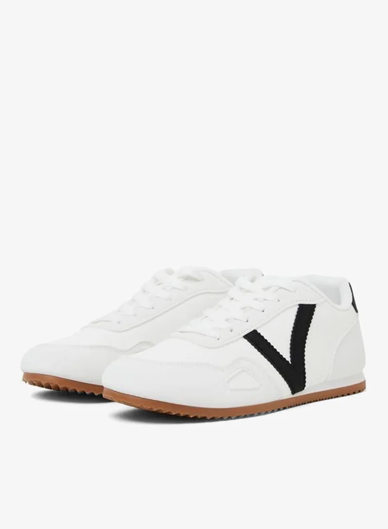 Styli Black and White Contrast Panel Lace-Up Sneakers