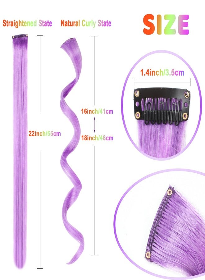 Olldag 12 PCS Colored Hair Extensions for Kids, Curly Wavy Synthetic Hairpieces Clip in Rainbow Neon Party Highlights, Colorful Hair Accessories for Girls Women 17 Inch (Multi-color Set) - Image 3