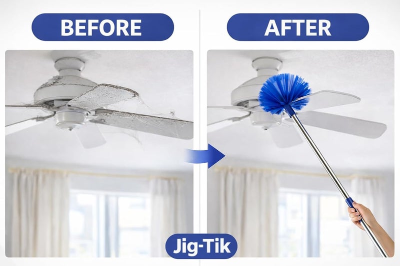 Jig-Tik ممسحة ريش من الألياف الدقيقة جيج-تيك مع عمود قابل للتمديد، شبكة عنكبوت تلسكوبية بطول 100 بوصة (JKE-Duster-2in1Blue) يتوافق كل استخدام - Image 4