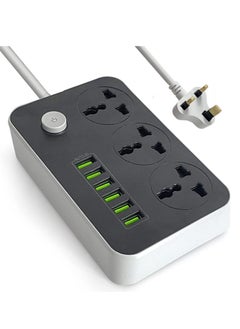 Generic 3 Power Socket With 6 USB Extension Universal Charging Socket for Home Office Travel Gaming & DIY Multiple Device Charging Extension Socket  - Image 1