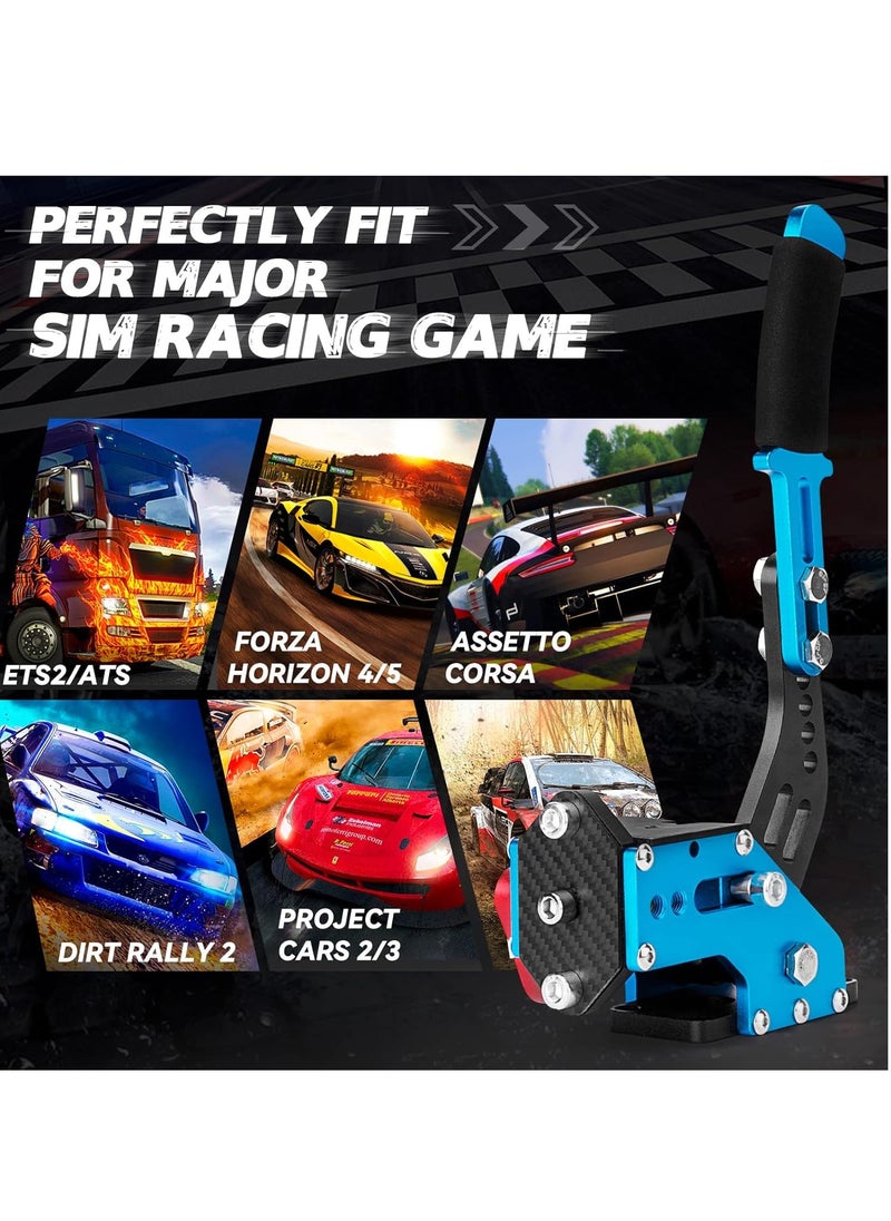 PC USB Handbrake, 16Bit Racing Games Simulate Handbrake for Logitech G27 G29 G920 G923 T248 T500 T300 PXN V10 (PC System Only), 2M Nylon Cable/Reinforced Spring + Clamp - Blue