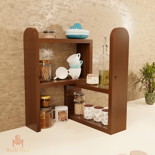 World Mart® Wooden Kitchen rack Multipurpose Countertop Spice Rack | 60 cm Kitchen Counter Top Organizer 24 Inches | 2-Tier Kitchen Storage Organizer Adjustable Tiered Shelf | Jars And Bottle Holder - Image 1
