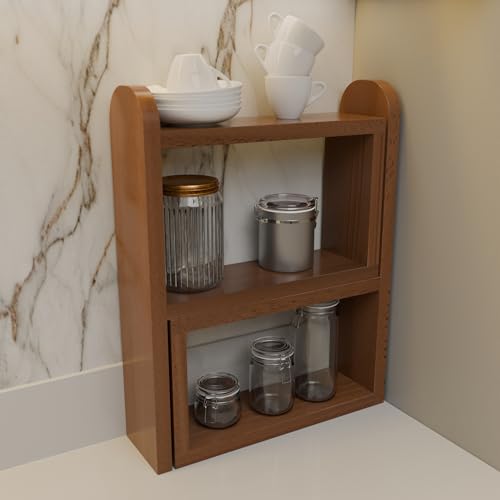 World Mart® Wooden Kitchen rack Multipurpose Countertop Spice Rack | 60 cm Kitchen Counter Top Organizer 24 Inches | 2-Tier Kitchen Storage Organizer Adjustable Tiered Shelf | Jars And Bottle Holder - Image 5