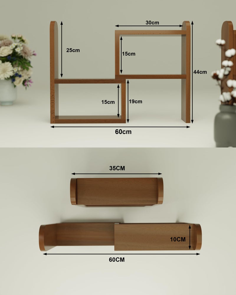 World Mart® Wooden Kitchen rack Multipurpose Countertop Spice Rack | 60 cm Kitchen Counter Top Organizer 24 Inches | 2-Tier Kitchen Storage Organizer Adjustable Tiered Shelf | Jars And Bottle Holder - Image 3