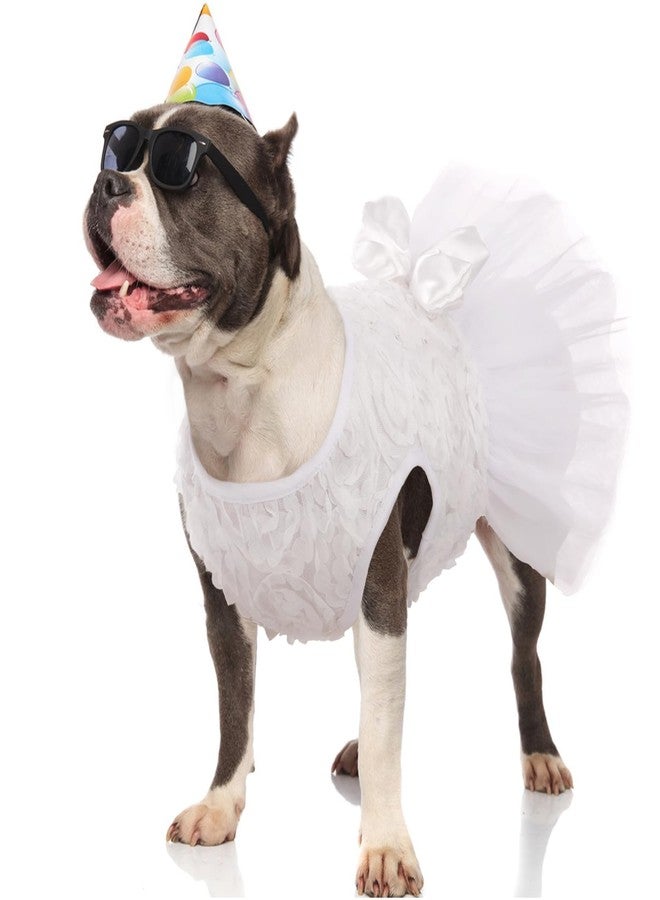 Kuoser Dog Dress Pet Wedding Dresses, Adorable Tutu Shirts for Small Medium Girl Dogs, Puppy White Princess Outfits with Luxury Lace Pearl Bow, Retro Pet Costumes for Birthday, Party, Wedding - Image 5
