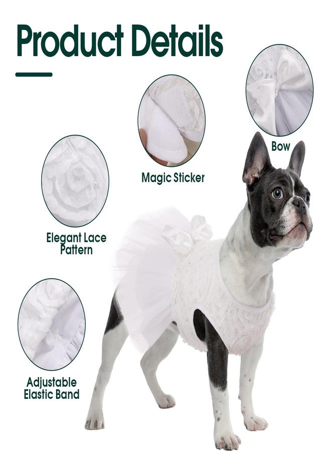 Kuoser Dog Dress Pet Wedding Dresses, Adorable Tutu Shirts for Small Medium Girl Dogs, Puppy White Princess Outfits with Luxury Lace Pearl Bow, Retro Pet Costumes for Birthday, Party, Wedding - Image 4