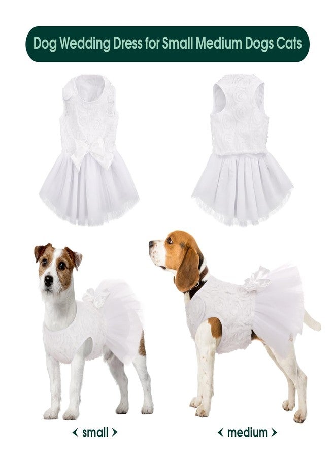 Kuoser Dog Dress Pet Wedding Dresses, Adorable Tutu Shirts for Small Medium Girl Dogs, Puppy White Princess Outfits with Luxury Lace Pearl Bow, Retro Pet Costumes for Birthday, Party, Wedding - Image 3