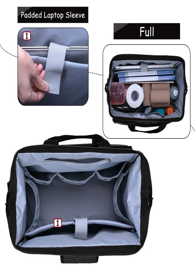 CURMIO Home Health Nurse Bag, Medical Supplies Bag with Padded Laptop Sleeve for Home Visits, Health Care, Hospice, Bag ONLY, Black (Patent Pending) - Image 2