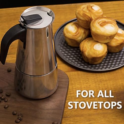 elabo Stovetop Espresso Machine and Moka Pot for Gas or Electric Ceramic Stovetop, Italian Espresso Coffee Shot Maker for Italian Espresso, Cappuccino and Latte, Stainless Steel 304, 10 Cups - Image 2