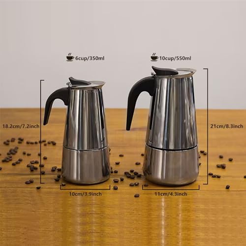 elabo Stovetop Espresso Machine and Moka Pot for Gas or Electric Ceramic Stovetop, Italian Espresso Coffee Shot Maker for Italian Espresso, Cappuccino and Latte, Stainless Steel 304, 10 Cups - Image 3
