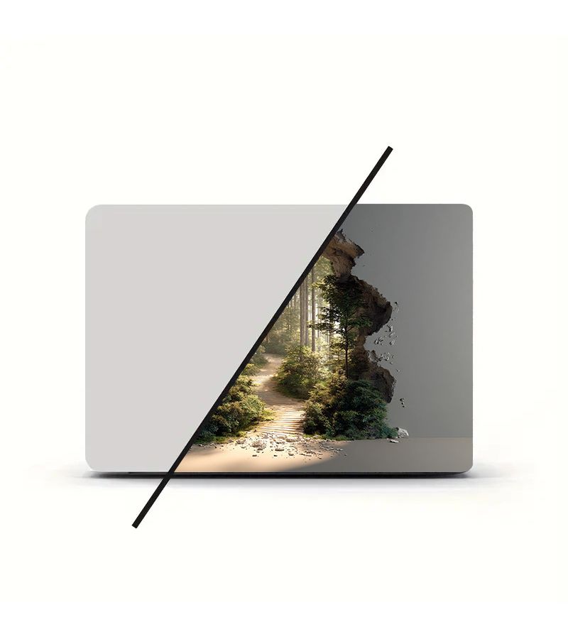 2 Pack Forest Wall Laptop Stickers PVC Anti Scratch Beige Wood Grain Green Leaves Decals 2D 3D Illusion Nature Design Suitable For Laptops Easy To Tear And Stick Protective Case For Women - Image 2