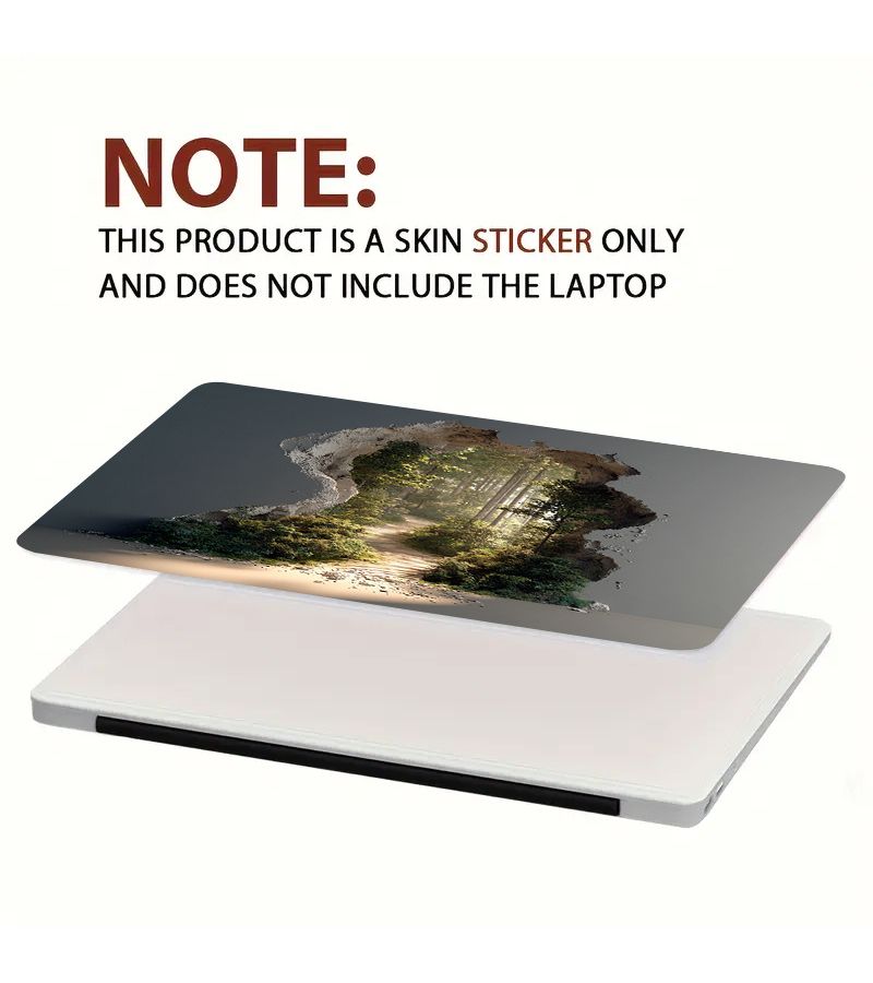 2 Pack Forest Wall Laptop Stickers PVC Anti Scratch Beige Wood Grain Green Leaves Decals 2D 3D Illusion Nature Design Suitable For Laptops Easy To Tear And Stick Protective Case For Women - Image 4