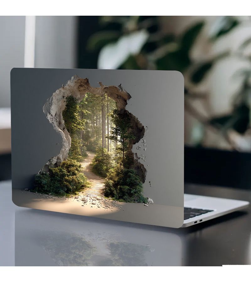 2 Pack Forest Wall Laptop Stickers PVC Anti Scratch Beige Wood Grain Green Leaves Decals 2D 3D Illusion Nature Design Suitable For Laptops Easy To Tear And Stick Protective Case For Women - Image 1
