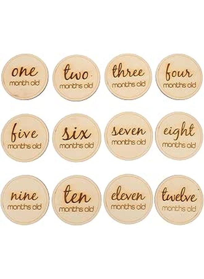 Wooden Monthly Milestone Cards Set 12pcs Newborn Photography Props Growth Memory Photo Discs - Image 1