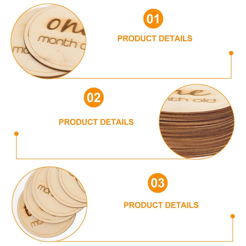 Wooden Monthly Milestone Cards Set 12pcs Newborn Photography Props Growth Memory Photo Discs - Image 4