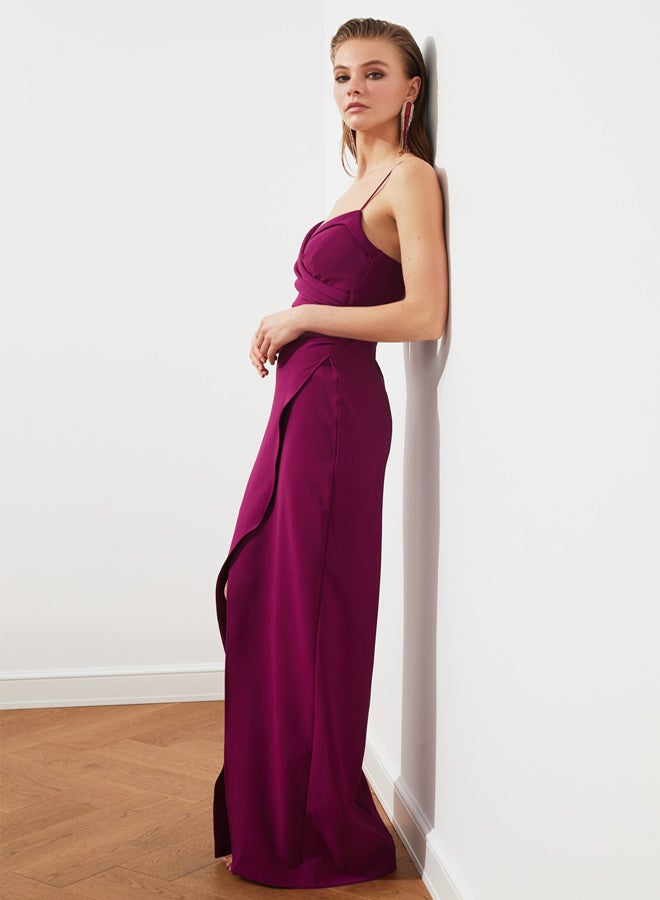 trendyol Plum Collar Detailed Woven Long Elegant Evening Night Graduation Dress - Image 3