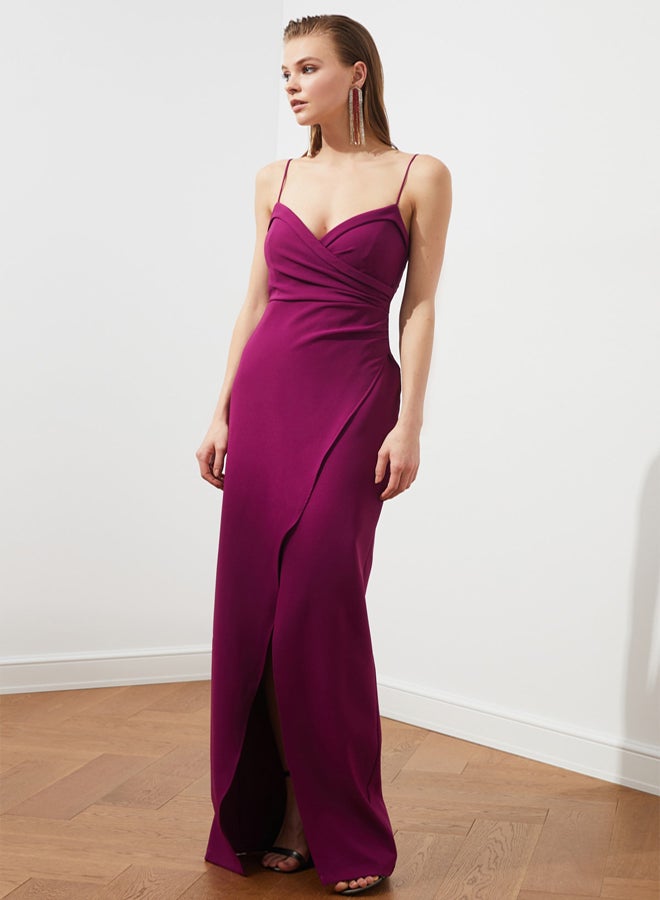 trendyol Plum Collar Detailed Woven Long Elegant Evening Night Graduation Dress - Image 1