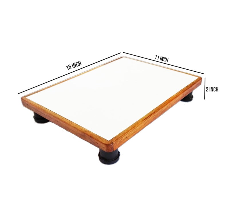 The Wood Studio The Wood Studio White Wooden paat with Rubber Legs for Every Home Needed in Daily uses Events Medium  - Image 2