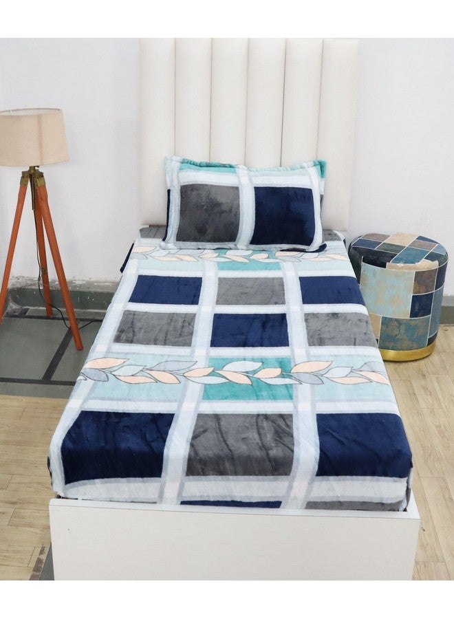 RD TREND 190 GSM Flannel Elastic Warm bedsheets for Winter Single Fitted Size (72x48x8 Inches) with 1 Pillow Cover Size (18x28 Inches) Colour Blue Box - Image 3