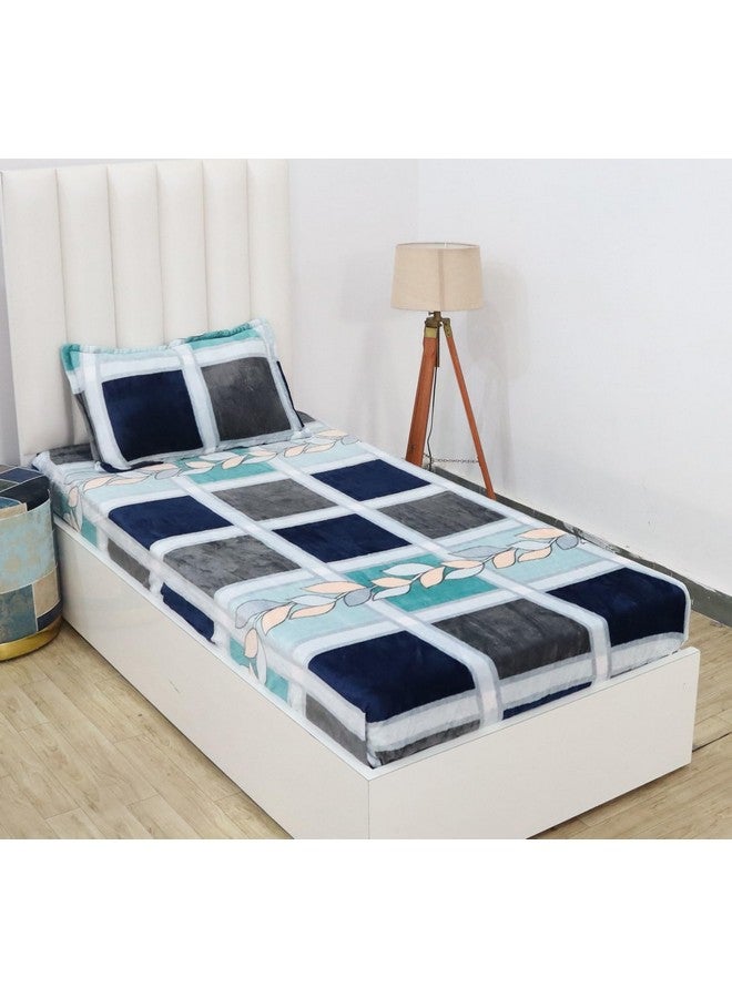RD TREND 190 GSM Flannel Elastic Warm bedsheets for Winter Single Fitted Size (72x48x8 Inches) with 1 Pillow Cover Size (18x28 Inches) Colour Blue Box - Image 1