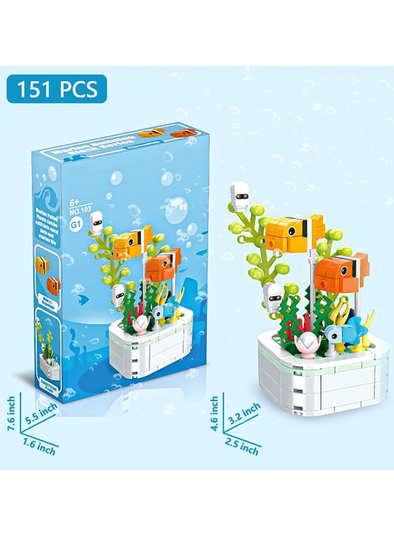 Educational Assembly Toys, Potted Plant Theme Building Block Toys, Creative Gift Desktop Ornaments Suitable For Children And Adults, Boys And Girls Over 3 Years Old (Yellowtail surgeonfish potted plant 179pcs) - Image 3