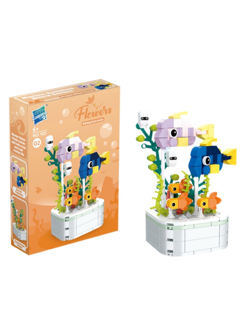 Educational Assembly Toys, Potted Plant Theme Building Block Toys, Creative Gift Desktop Ornaments Suitable For Children And Adults, Boys And Girls Over 3 Years Old (Yellowtail surgeonfish potted plant 179pcs) - Image 1