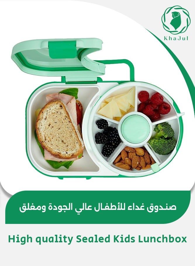 KHAJUL Sealed Kids Lunchbox with 5 Compartment Dispenser + Lunchbox ，High quality 2-in-1 Bento Style Lunch Container, 5 Small +1 Large Sandwich Compartment Convenient to Carry (Green) - Image 1