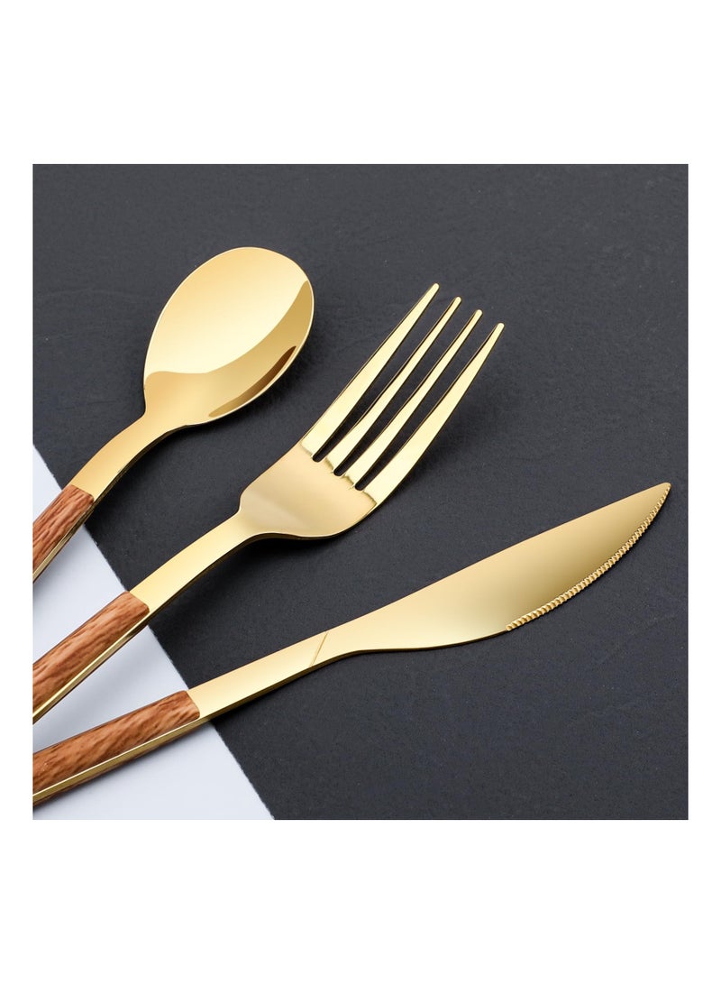 16PCS Stainless Steel Flatware, (Service for 4) Cutlery Set with Simulated Wooden Handles Stylish Cutlery  Stainless Steel Cutlery Dining Table Flatware Set  for 4, Mirror Polished and Dishwasher Safe - Image 4