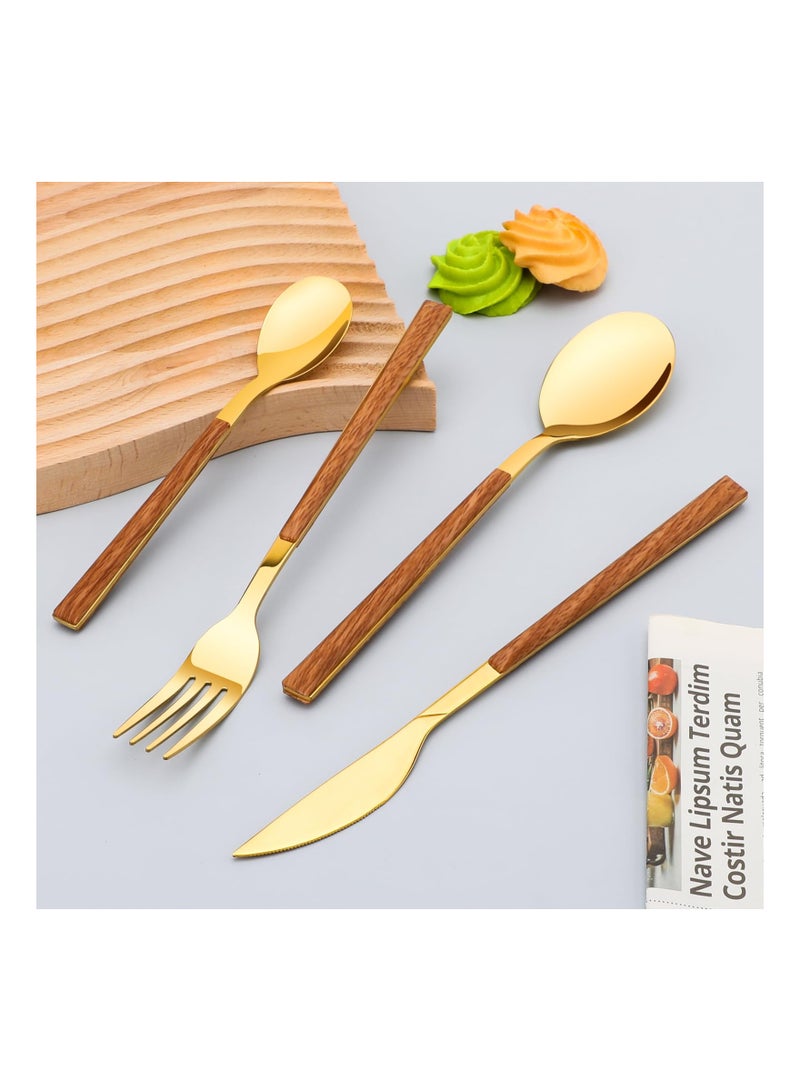 16PCS Stainless Steel Flatware, (Service for 4) Cutlery Set with Simulated Wooden Handles Stylish Cutlery  Stainless Steel Cutlery Dining Table Flatware Set  for 4, Mirror Polished and Dishwasher Safe - Image 3