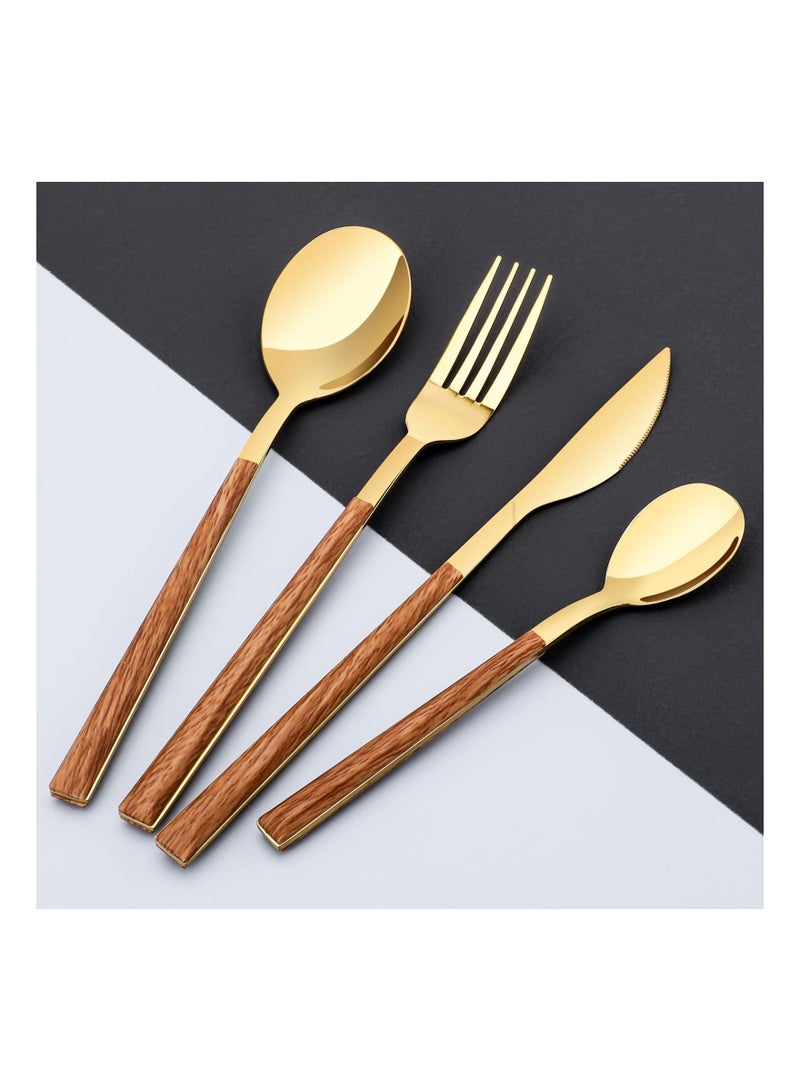 16PCS Stainless Steel Flatware, (Service for 4) Cutlery Set with Simulated Wooden Handles Stylish Cutlery  Stainless Steel Cutlery Dining Table Flatware Set  for 4, Mirror Polished and Dishwasher Safe - Image 5