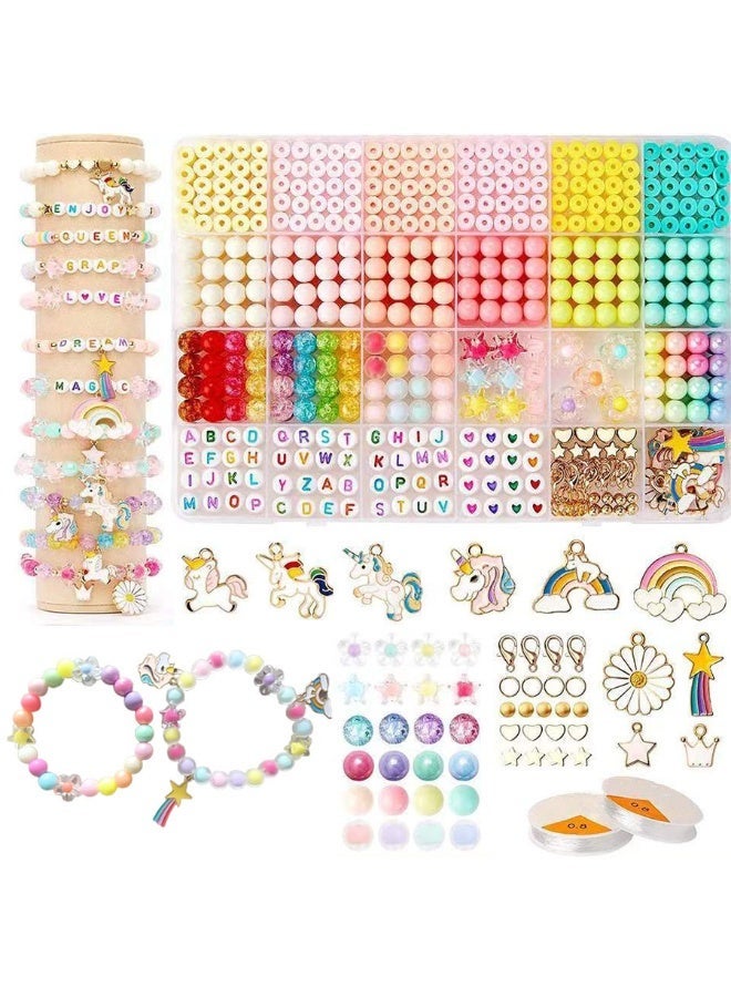 Capstro Pastel Unicorn Charm Beads Set Bracelet Making Kit – DIY Jewelry Kit with Alphabet Beads, Cute Charms & Accessories for Necklaces | Creative Arts & Crafts Gift for Kids - Image 1