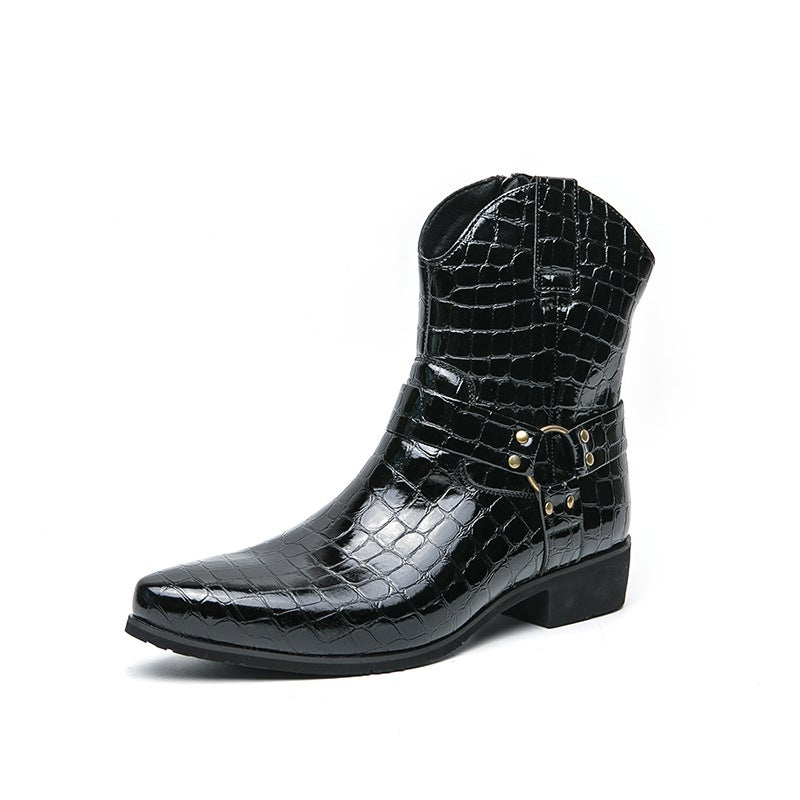 Men's Vintage Martin Boots Side Zipper Embossed Leather - Image 5