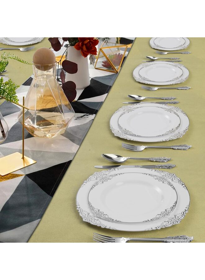 150PCS Silver Plastic Silverware for 50 Guests, Heavy Duty Silver Disposable Utensils Sets, Includes 50 Forks, 50 Spoons, 50 Knives, Elegant Cutlery Perfect for Wedding, Party - Image 5